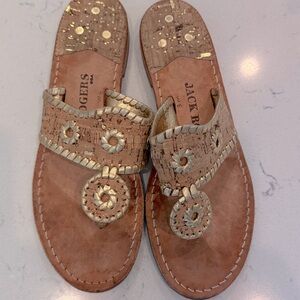 Jack Rogers Palm Beach Sandals Cork Leather Gold Trim Preppy Resort Shoes Size 8